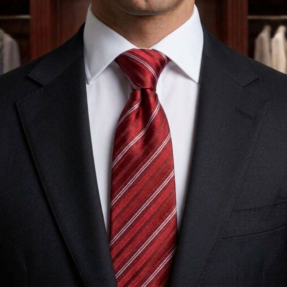 Armani Collezioni Red Striped Tie Silk Classic Designer Mens